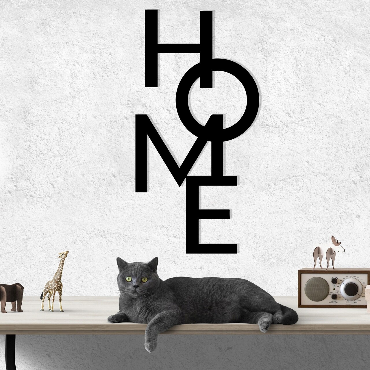 Decoratiune de perete, Home 5, metal, 34.5 x 68 cm, negru - imagine 7